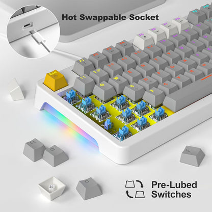 AK96 Smart Mechanical Keyboard Gaming, 96 Keys Full Size with LED Colorful Backlit, Clicky Creamy Sounding, USB Wired Computer Keyboard with Volume Knob for PC, Mac, Windows(Grey)