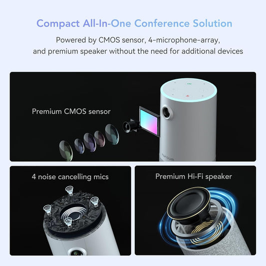 NUROUM C10(2nd Gen) 1080P Conference Webcam with Microphone Speaker, Portable All in One Computer Camera for Video Conference, AI Noise Cancellation & AGC, USB Plug&Play for PC/Desktop Zoom/Teams