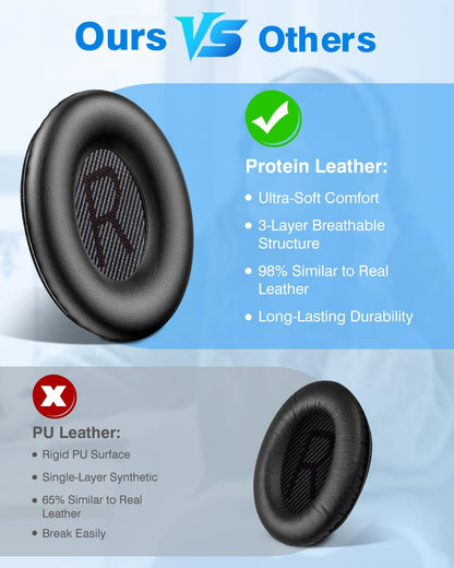Link Dream Ear Pads for Bose Quiet Comfort 35 Soft Protein Leather Replacement Earpads Ear Cushions Ear Pad for Bose QC 35/25 / 15 QC2 / Ae2 / Ae2i / Ae2W / Sound Link/Sound True (Black)