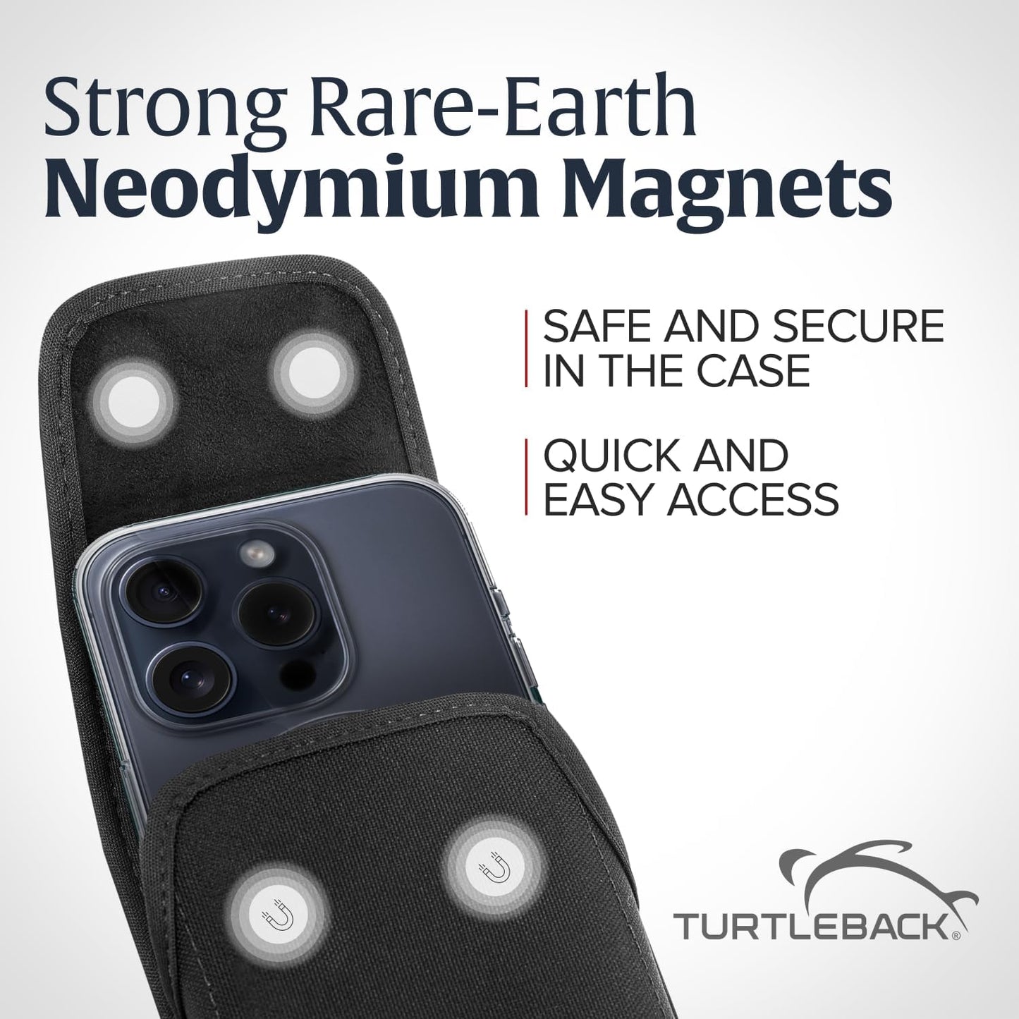 Turtleback Belt Clip for iPhone 16 Pro Max, 15 Pro Max, 14 Pro Max -Small- Fits w/Slim MagSafe Style Cases, Premium Black Nylon, Vertical Belt Holder, Magnetic Closure, HD Rotating Belt Clip