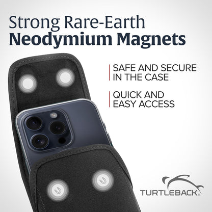 Turtleback Belt Clip for iPhone 16 Pro Max, 15 Pro Max, 14 Pro Max -Small- Fits w/Slim MagSafe Style Cases, Premium Black Nylon, Vertical Belt Holder, Magnetic Closure, HD Rotating Belt Clip