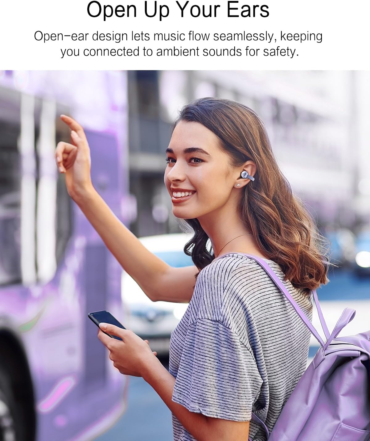 A50 Clip on Earbuds, Bluetooth 6.0 Wireless Open Ear Headphones w/5.3g Weightless Comfort,48H Playtime,3D Soundstage,Clear Call Mics,IPX5,Multipoint Connection,Fit for Workout Running Purple