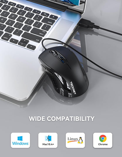 TECKNET Wired Mouse (Black)