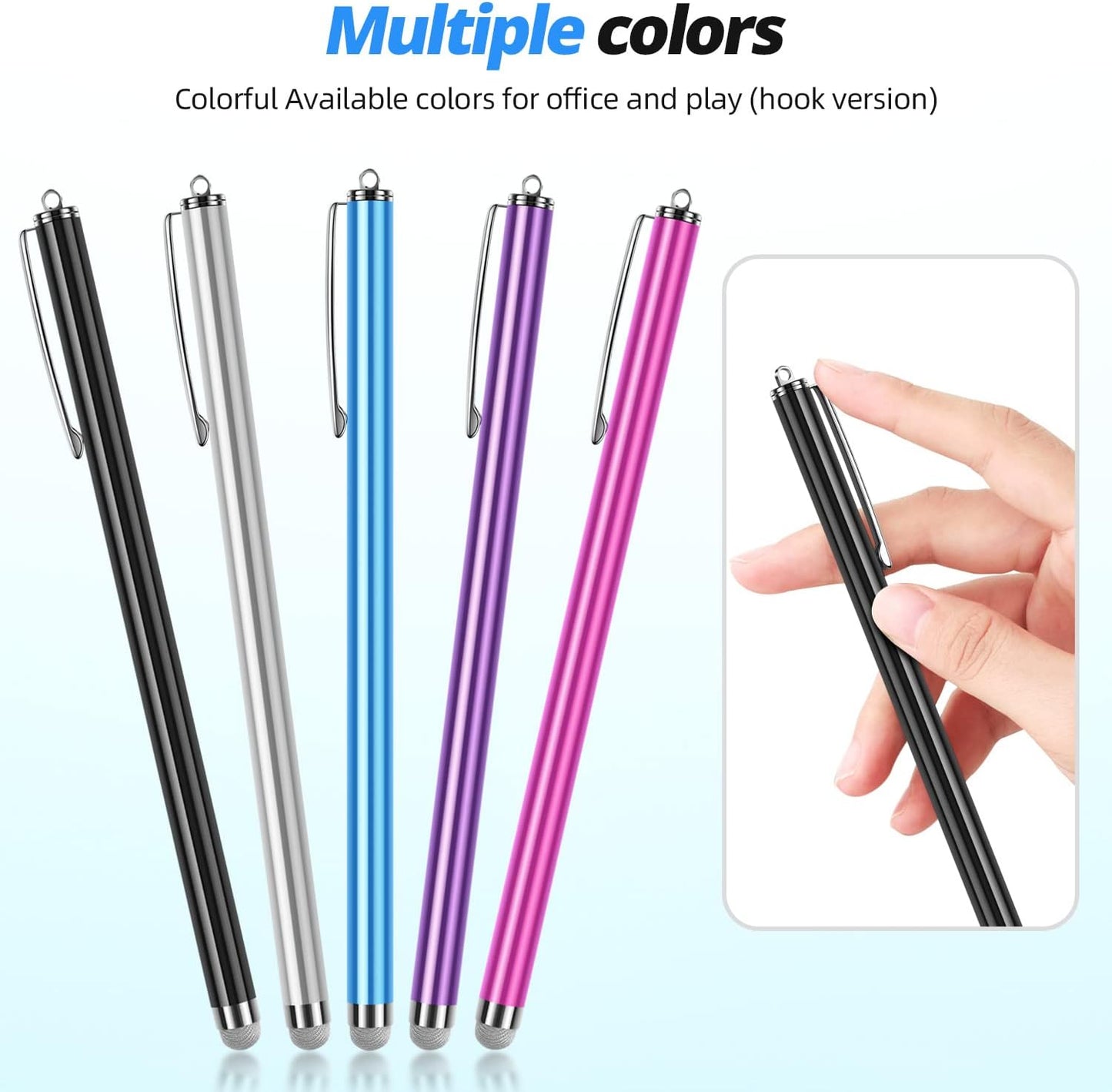 Stylus pens for Touch Screens [5 Pack Long Pen Body] Fiber mesh Tips High Sensitivity & Fine Point Capacitive Pen Compatible for ipad iPhone Android Tablet Laptop Microsoft Surface Chromebook