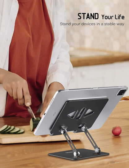 Tablet Stand Holder for Desk, Adjustable Desktop Tablet Holder, Foldable Aluminum Tablet Mount for iPad pro 12.9, iPad Air Mini, Samsung Galaxy Tabs Z Fold Kindle Fire 4-12 inch, Black