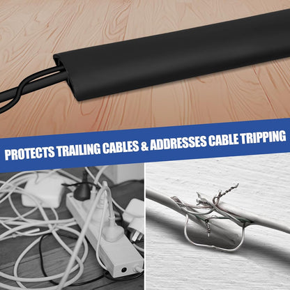 Floor Cord Cover Self Adhesive Cord Hider,10FT Cable Management, Extension Strip Protector for Wires, Prevent Cable Trips for Offices, Gyms, Exhibitions Cavity:0.3"(W) x 0.28"(H) Black