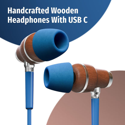 Symphonized Premium Wooden iPhone Earphones Wired (USB C) Deep Bass Sound, 3D Sound, Microphone Volume Control, 90% Noise Cancelling for Type C Devices. Earphones for iPhone 15 to 16 & Android