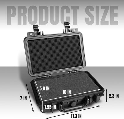 11.3x 7x 2.3 Inch Hard Case, Portable Weather Waterproof Protective Camera Case with Customizable Foam, Fit Use of Drones, Camera, Equipments, Black