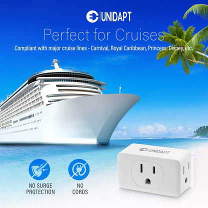 Unidapt Multi Plug Outlet Extender 2 Pack - 3 Way Wall Outlet Splitter, Cruise Ship Essentials Power Plug Adapter, Compact Travel Wall Tap Expander, Flat Angled Design, Home, Office, Dorm - White
