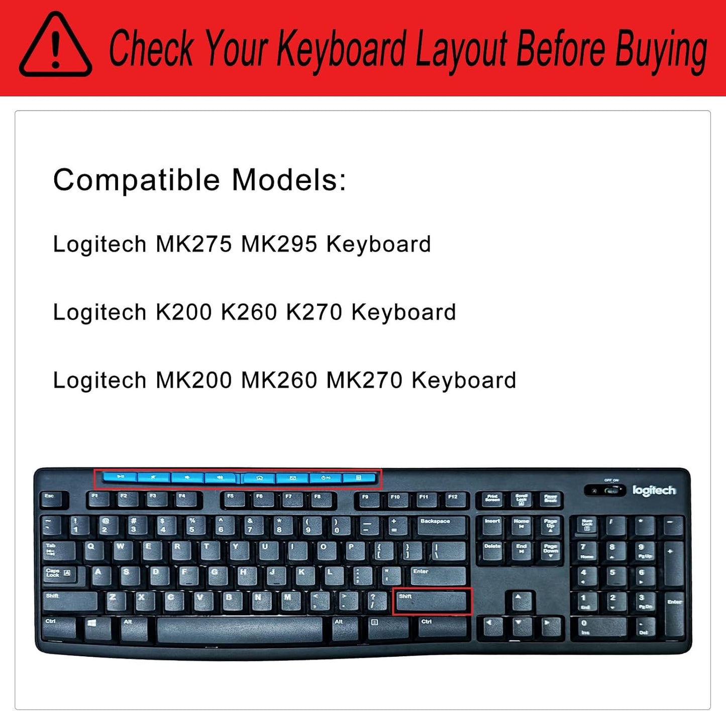 Silicone Keyboard Cover for Logitech K200 K260 K270,Ergonomic Wireless Keyboards, MK200 MK260 Keyboard Skin Waterproof Dustproof - Transparent