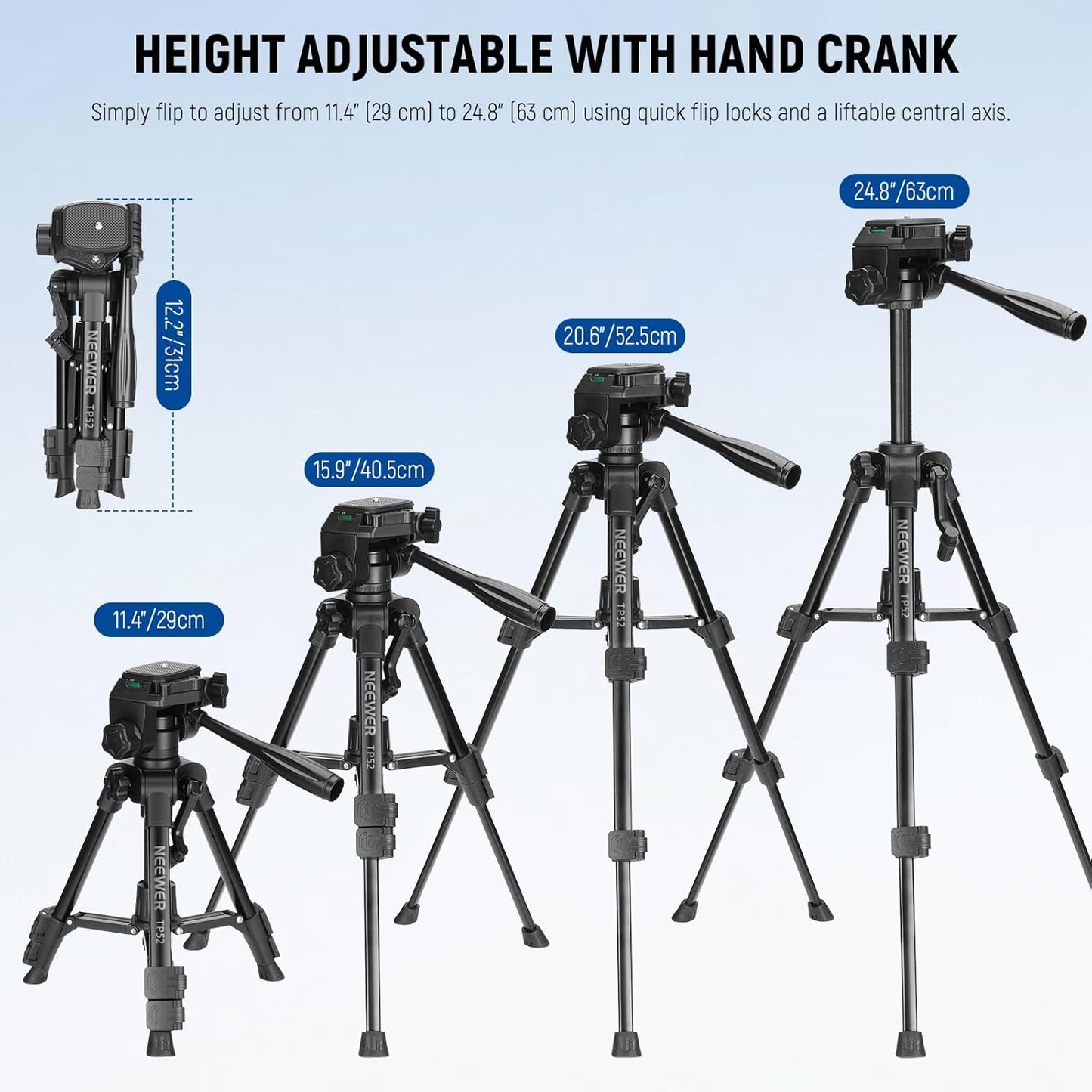 NEEWER Entry Level Version Mini Desk Phone Tripod Compatible with iPhone for Video Recording, Small Compact Table Top DSLR Camera Camcorder Webcam Stand, 3 Way Pan Tilt Head & Cell Phone Holder, TP52