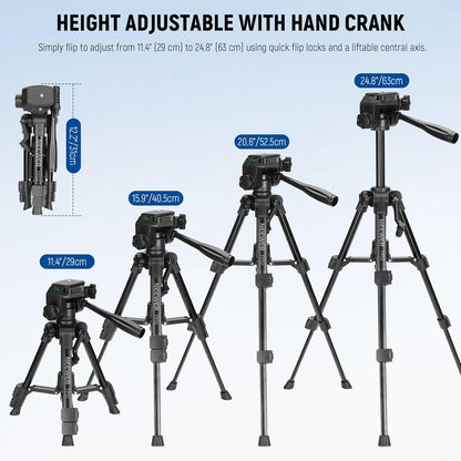 NEEWER Entry Level Version Mini Desk Phone Tripod Compatible with iPhone for Video Recording, Small Compact Table Top DSLR Camera Camcorder Webcam Stand, 3 Way Pan Tilt Head & Cell Phone Holder, TP52