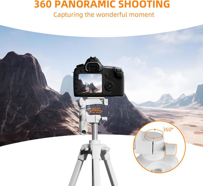 PHOPIK Extendable Tripod Stand - 55" Phone Tripod with 360 Panorama, Shutter-Video, 1/4" Mounting Screw for iPhone/Android/Sport Camera&Insta360 x5 - White