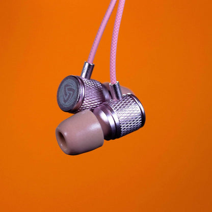 LUDOS Ultra Wired Earbuds in-Ear Headphones, 5 Years Warranty, Earphones with Microphone, Noise Isolating Ear Buds, Memory Foam for iPhone, Samsung, School Students, Kids, Women, Small Ears - Pink