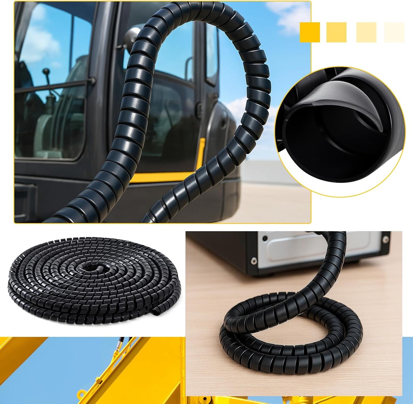 Spiral Wrap Cable Protector, Safe 1.25" Od x 40' Pre Cut Lengths Hydraulic Hose Protector Wrap to Avoid Wear and Extend Life for Hydraulic Pneumatic Hoses