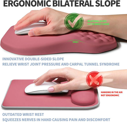 Ergonomic Raised Mouse Pad Wrist Support with Bilateral Slope Memory Foam Mousepad for Wrist Rest and Carpal Tunnel Pain Relief 11.8x7.9〃 Melon Pink
