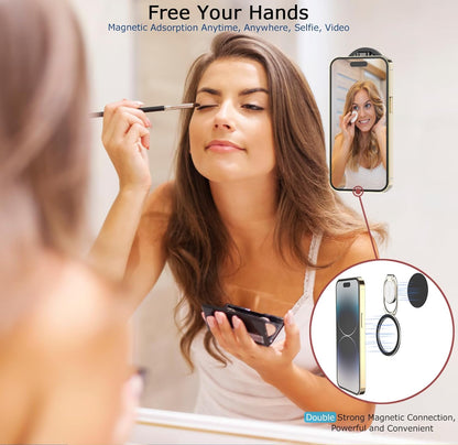 Magnetic Phone Grip Compatible with MagSafe Ring Holder, Metal Double Adjustable Gym Finger Ring Grip and Stand, Removable Phone Grip for iPhone, iPad and Smartphones (Natural Titanium)