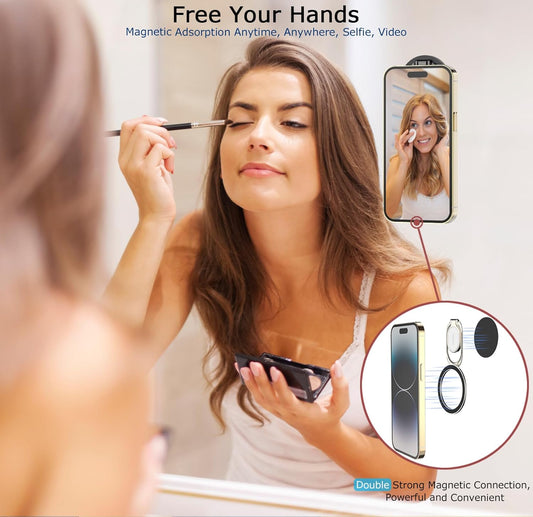 Magnetic Phone Grip Compatible with MagSafe Ring Holder, Metal Double Adjustable Gym Finger Ring Grip and Stand, Removable Phone Grip for iPhone, iPad and Smartphones (Natural Titanium)