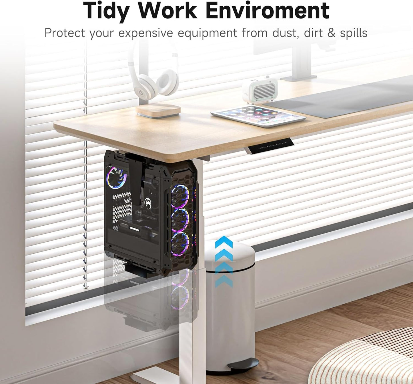 Suptek Adjustable Under Desk and Wall PC Mount,3.94 to 11.61 inch Wide Computer Case CPU Hanger Holder 360 Degree Rotatable Under-Desk PC Hanging Stand Holder Mount (ZJJ001L)