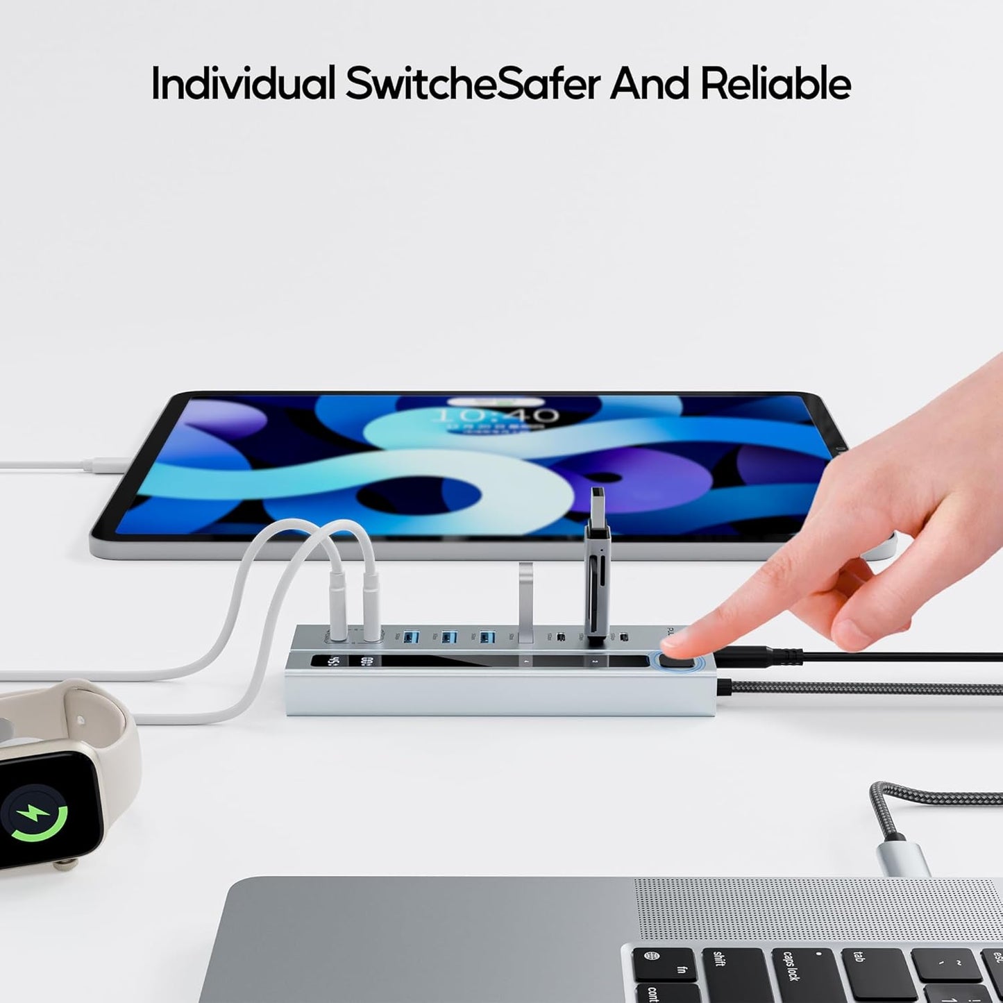 Powered USB C Hub, PULWTOP 9-in-1 USB-Hub suppprt 10Gbps & PD 45W Max Charging(Not Support Video), USB Powered Hub with 3 USB-C, 4 USB-A for Laptop, MacBook, iPad and More (72W Adapter Included)