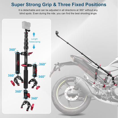 Motorcycle Mount kit for Insta36O X5 X4, Bike Handlebar Clamp Mount and 59" Invisible Selfie Stick Bundle Kit, Heavy-Duty Super Clamp Camera Ebike ATV Mount for G02/3 /3S/Ace, GoPr0 13,JC017