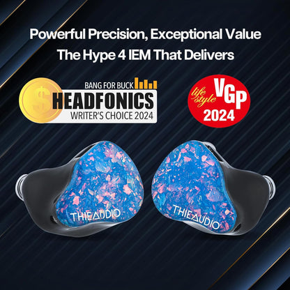 Linsoul THIEAUDIO Hype 4 2DD+4BA in Ear Monitor, HiFi IEM Earphones with Tonal Balance, Latest Sonion Driver, Detachable Silver-Plated OCC Cable for Audiophile Musician Professionals (Blue)