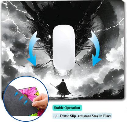 Japanese Samurai Cartoon Anime Dragon Custom Mouse Pad with Non-Slip Rubber, Small Square Design for Wireless Laptop & Computer Mouse Pads for Desk, 9.5 x 7.9 inch Smooth Surface for Gaming & Office