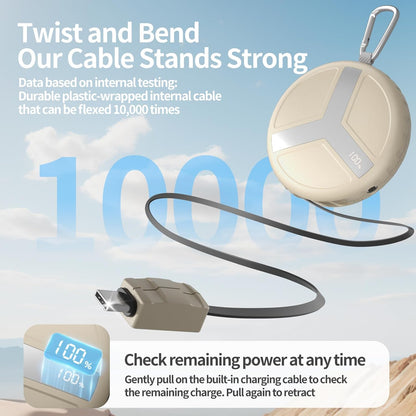 Vivilumens Power Bank Portable Charger 10,000mAh Retractable 25.5 in Built-in Cable Fast Charging Battery Pack USB-C for iPhones Galaxy Laptop with Flashlight&Carabiner for Camping Backpacking Travel