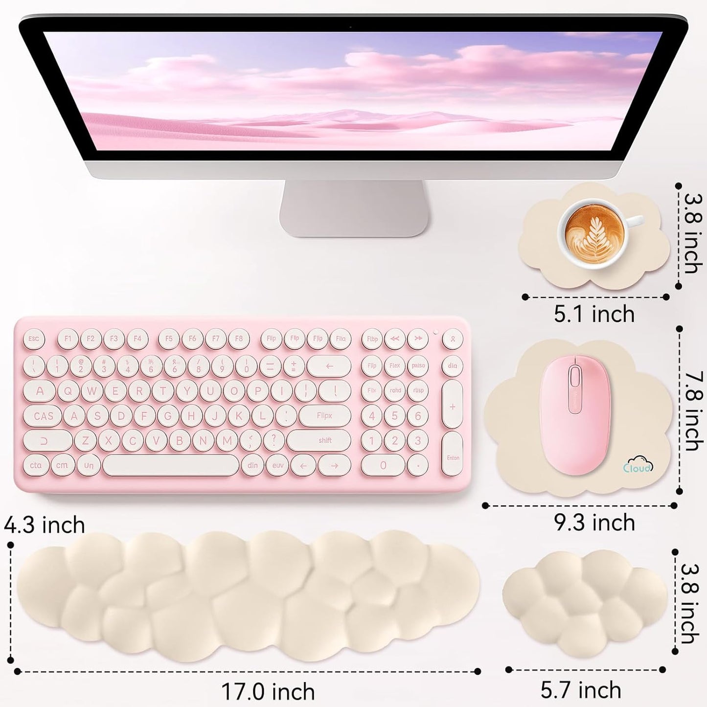 Cloud Wrist Rest for Computer Keyboard, 4-in-1 Memory Foam Leather Cloud Keyboard Wrist Rest and Mouse Pad Set with Ergonomic Support for Arm and Palm Cushion, Gaming/Work Setup, Beige