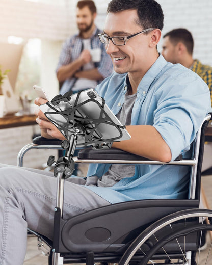 Metal iPad Tablet Mount for Boat Helm, Wheelchair Pole, Golf Cart, Stroller, Mic Stand, Fitness Bike, Road Mountain Bicycle - 360° Adjustable Handlebar Clamp for 4.7-13" iPad Pro, Air, Mini, Galaxy