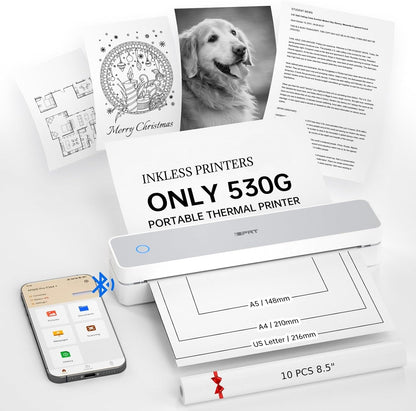 iDPRT Portable Thermal Printer,203DPI Wireless Bluetooth Small Printers for Travel,Office,Vehicles,Support 8.5" x 11" US Letter&A4 A5 Size, Compatible with Smartphone & Laptop