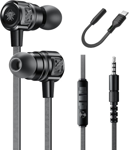 Gaming Earbuds Wired, USB C & 3.5mm Dual Plug in Ear Headphones with Mic and Volume Control for Small Ears, Stereo Bass Noise Isolating Earphones for PC/PS4/PS5/Xbox Series/Switch/Sleep/Sport/Workout