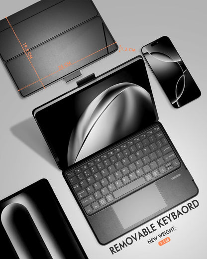 Universal Keyboard Case for 9-11 Inch Tablets, Bluetooth Detachable Keyboard for Android Tablets/iPads/Galaxy Tabs, Magnetic Backlit Keyboard with Washable Adhesive Mount & Any-Angle Stand & Trackpad