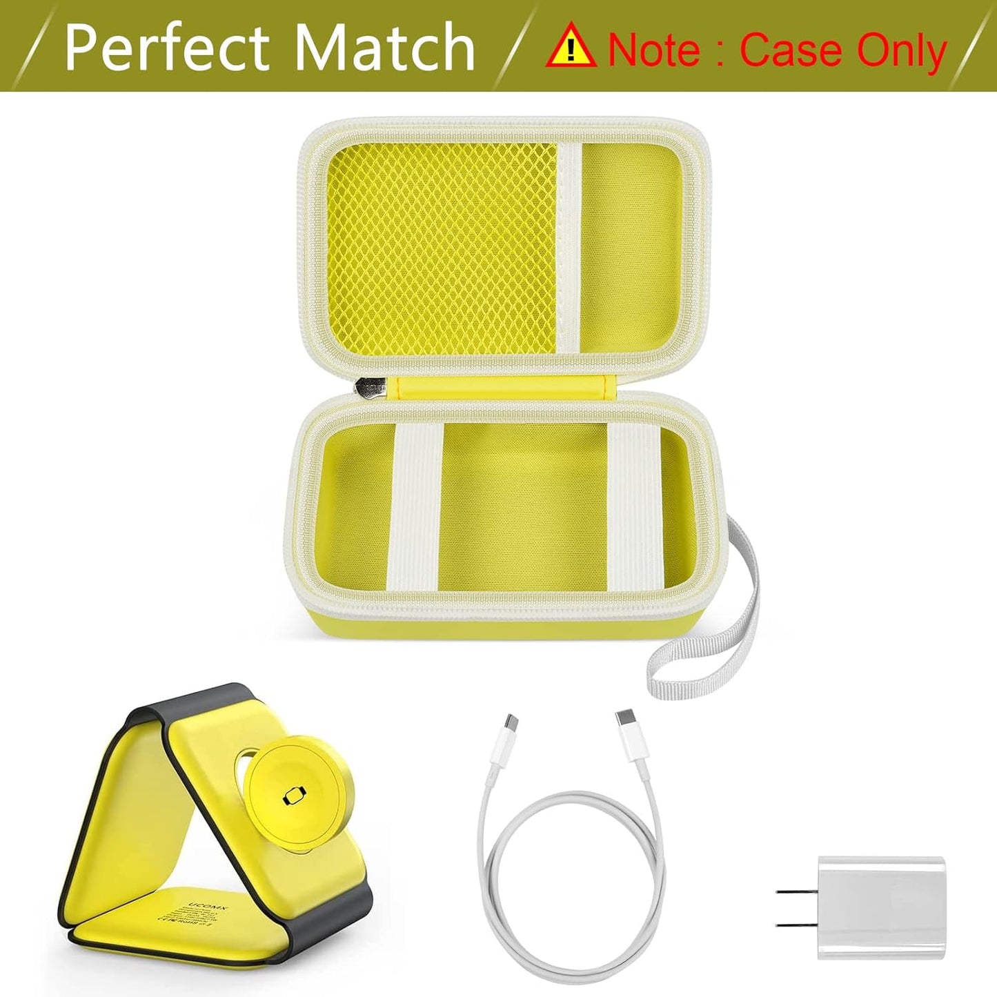 Travel Case for UCOMX for Nano/for Iseyyox/for LISEN/for RTOPS 3 in 1 Wireless Charger, Foldable Magnetic Charging Station Storage Holder Bag for Fast Charge Pad Cable and Adapter, Yellow-Box Only
