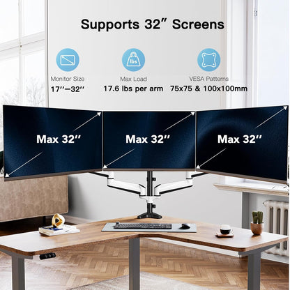 HUANUO Triple Monitor Stand - Full Motion Articulating Monitor Mount Fit Three 17 to 32 inch LCD Computer Screens with Clamp, Grommet Kit