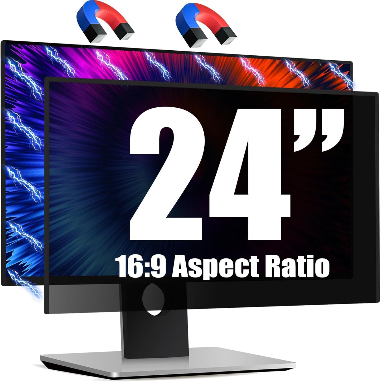 Magnetic Invisible Hidden Design Computer Privacy Screen Filter 24 Inch for Frameless Monitor 16:9 Aspect Ratio, Removable Anti Glare Blue Light Protector, Double Sided Reversible Eye Care 24in Film