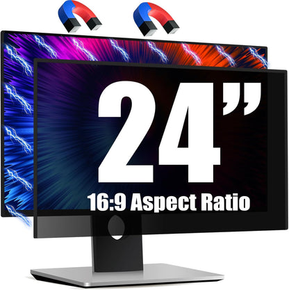 Magnetic Invisible Hidden Design Computer Privacy Screen Filter 24 Inch for Frameless Monitor 16:9 Aspect Ratio, Removable Anti Glare Blue Light Protector, Double Sided Reversible Eye Care 24in Film