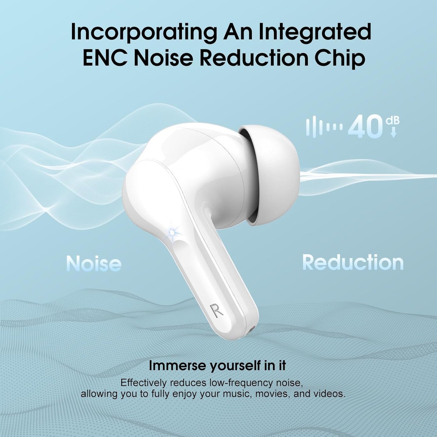 Wireless Earbuds, Bluetooth 5.4 Headphones HiFi Stereo, Bluetooth Earbuds with ENC Noise Cancelling Mic, IP7 Waterproof in Ear Earphones, 48H, LED Display Ear buds for Pad Workout Sports, White Purple