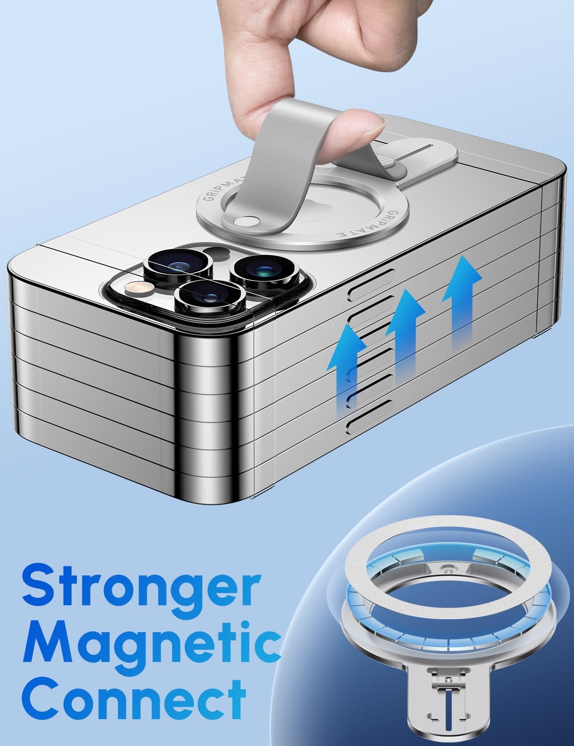 MagSafe Phone Grip for iPhone - Magnetic Phone Ring Holder Detachable for iPhone 16 - Comfortable Finger Phone Loop Grip for Apple 15/14/13/12, Silver