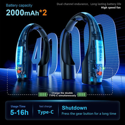 AI Neck Fan, 4 Speeds Adjustable Portable Personal Fan Rechargeable, 4000 mAh Battery Faster Cooling Wearable Fan, Ultra Quiet for Home, Office, Travel, Outdoor - Black