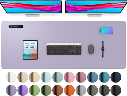 Leather Desk Pad Protector, Mouse Pad, Office Desk Mat, Non-Slip PU Leather Desk Blotter, Laptop Desk Pad, Waterproof Desk Writing Pad for Office and Home (48"x17", Lavender)