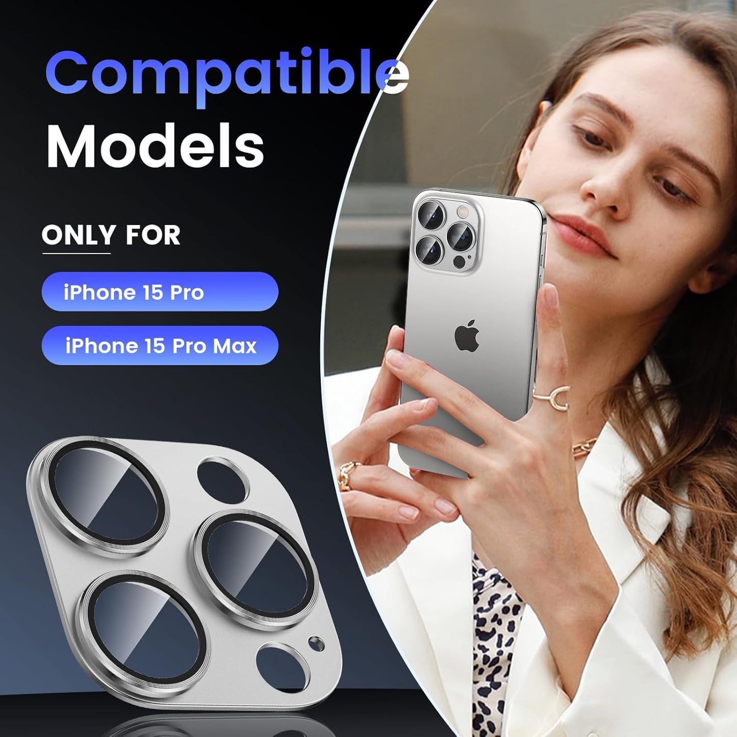 Tensea for iPhone 16 Pro/iPhone 16 Pro Max/iPhone 15 Pro/iPhone 15 Pro Max Camera Lens Protector, Metal Aluminum Alloy Tempered Glass Cover Camera Screen Protector Accessories, Case Friendly