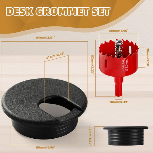 Desk Grommet 2 Inch (50 mm) 10 Pieces, Desk Hole Cover for Cables Black, ABS Plastic Grommet Hole Cover with Hole Saw for Wires Cables Through The Countertop by XIOGZAXI