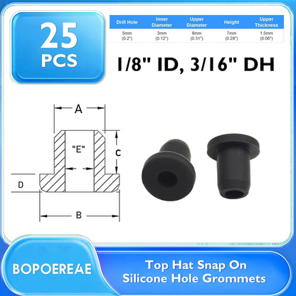 25 Pcs 3/16" Drill Hole, 1/8" ID Silicone Rubber Grommets for Wiring, Automotive Firewall Hole Plug, Small Top Hat Grommet for Vinyl Tubing in Hydroponic Irrigation System Metal Wall Drywall