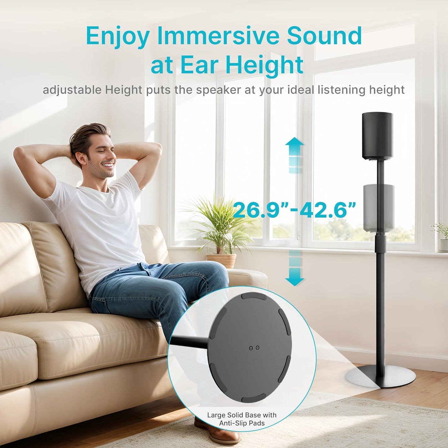 Speaker Stand Compatible with SONOS Era 300 and Era 100, Height Adjustable up to 42.6'', Floor Stand with Cable Management, Speaker Mount, Black, 1 Pack