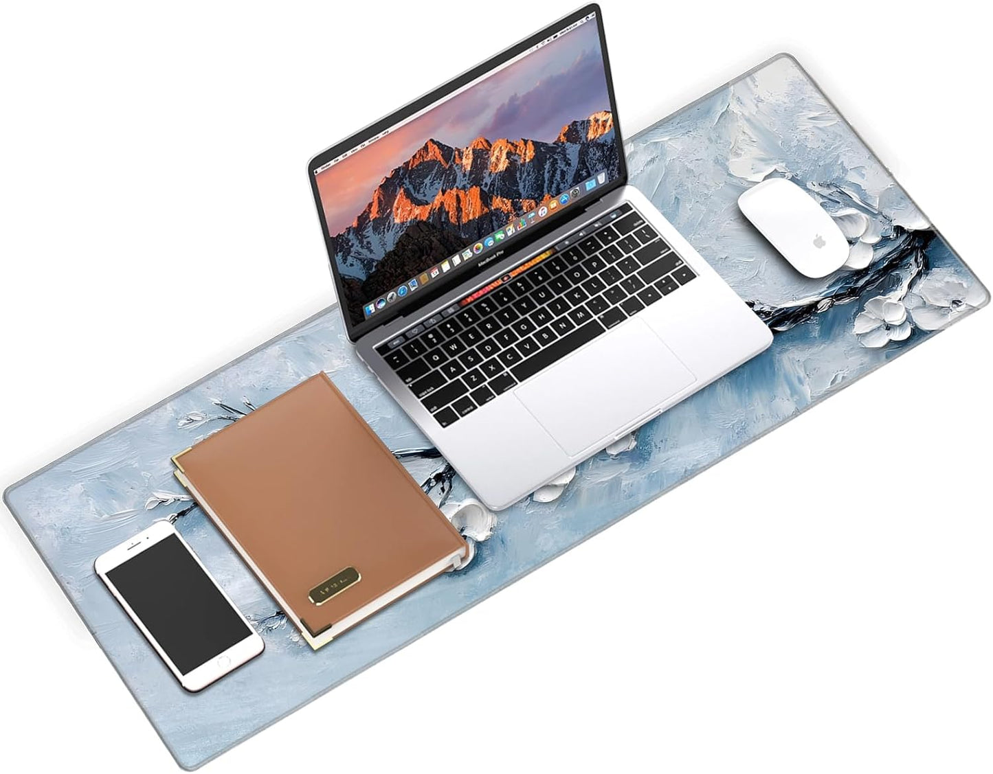 Galdas Gaming Mouse Pad XXL XL Large Long Extended Big Mousepad Non-Slip Rubber Keyboard Mouse Pad with Stitched Edges for Laptop Home Office (31.5x11.8x0.08 Inch) -Snow Floral