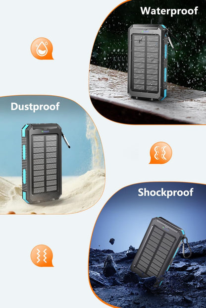 Power Bank 38800mAh Solar Portable Phone Charger with USB-C Fast Charging Battery Pack, with Compass LED Flashlight IP65 Waterproof, Compatible with iPhone, Samsung, iPad, Perfect for Outdoor, Camping