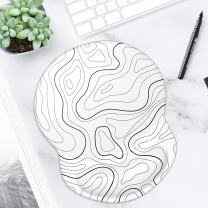 ITNRSIIET Ergonomic Mouse Pad with Gel Wrist Support Small Wrist Rest Smooth Surface Non-Slip PU Base Comfortable Office Supplies Pain Relief, 8.7 x 7.2 inches, Topographic Contour White