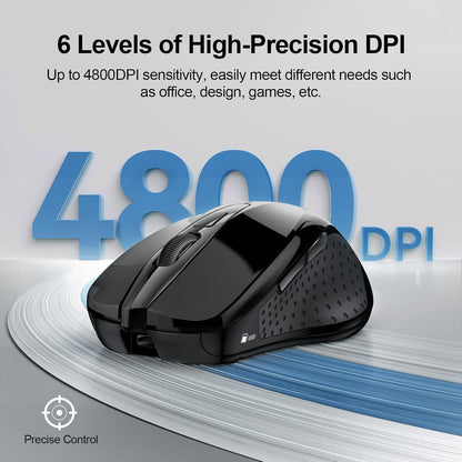 TECKNET Wireless Mouse (BT5.0/3.0 & 2.4G) Rechargeable 4800 DPI Silent USB A & Bluetooth Mouse 6 Buttons, Wide Compatibility - Black