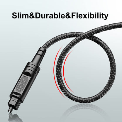 EMK Digital Optical Audio Cable [12 Feet/4M] - Slim Nylon Braided Toslink Fiber Optic Cable for Sound Bar, TV, Home Theater, PS4, Xbox, Blu-Ray Player & More - High-Speed SPDIF (Black1)